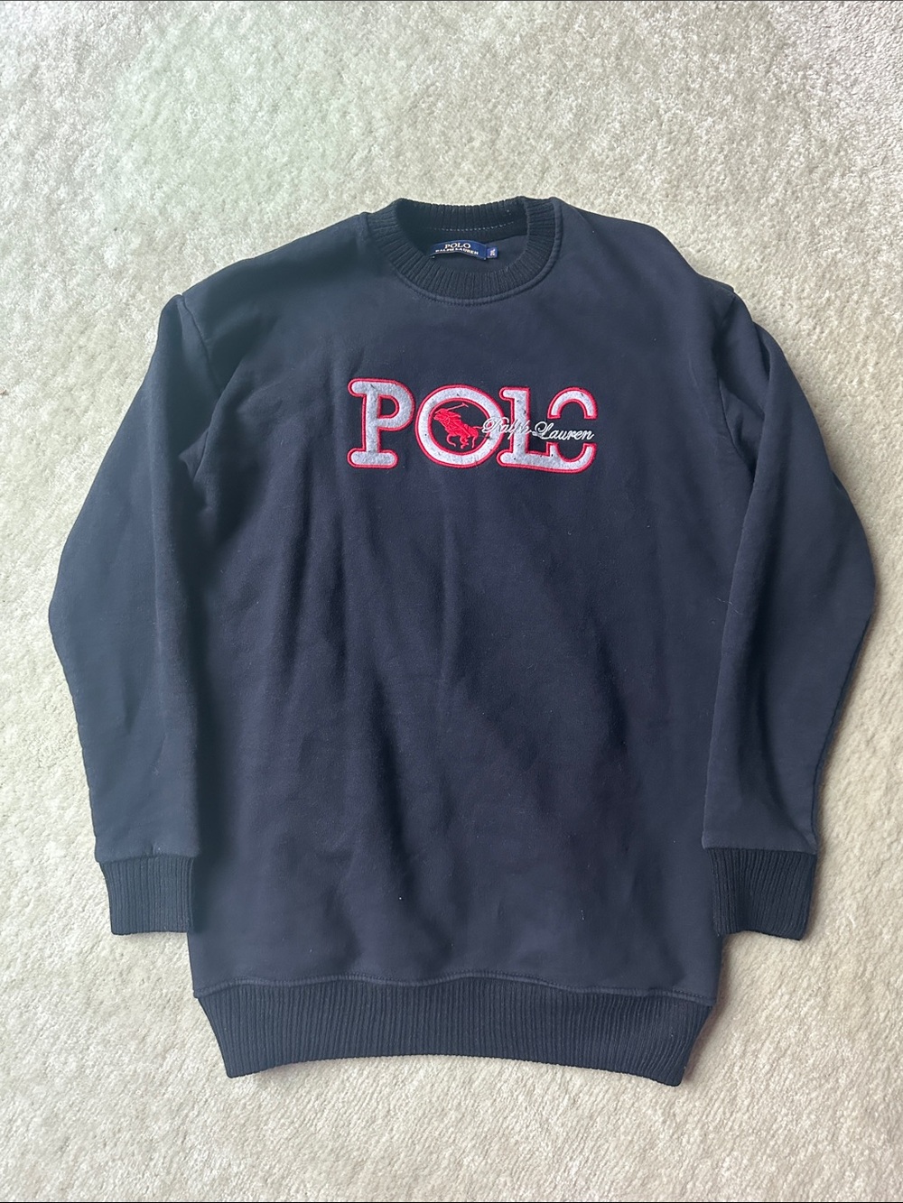 Polo by Ralph Lauren Black Crewneck Sweatshirt with Red Logo Embroidery